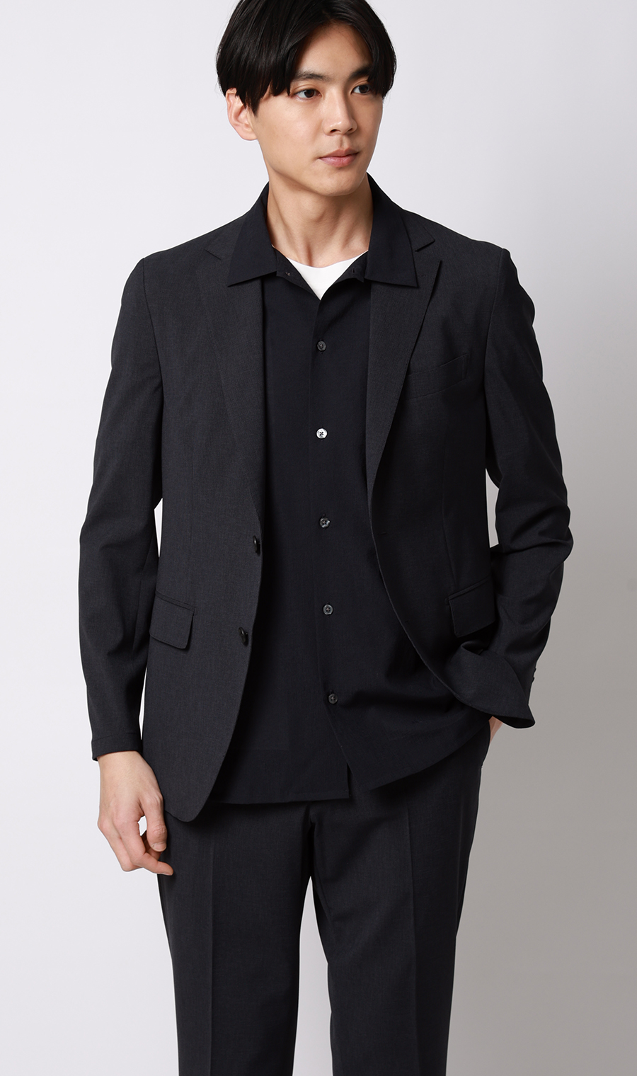 オープンカラーエアリーシャツ【半袖】【Reflax】 ネイビー S