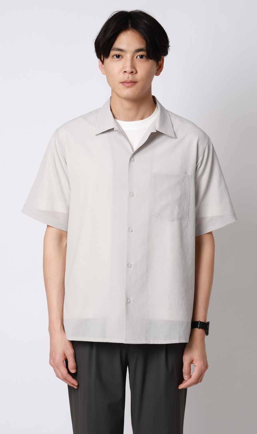 オープンカラーエアリーシャツ【半袖】【Reflax】 ライトグレー S