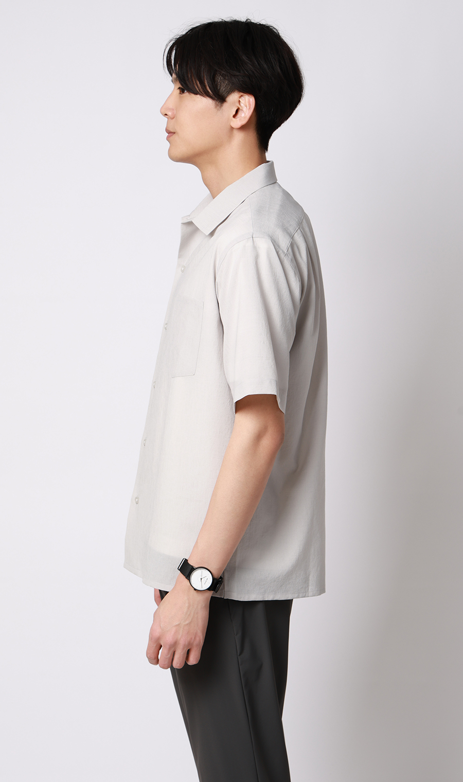 オープンカラーエアリーシャツ【半袖】【Reflax】 ライトグレー S