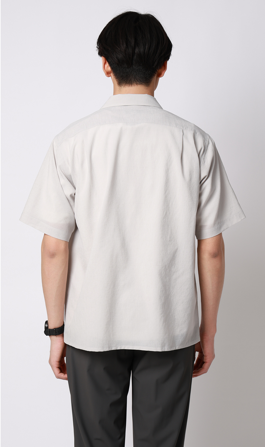 オープンカラーエアリーシャツ【半袖】【Reflax】 ライトグレー S