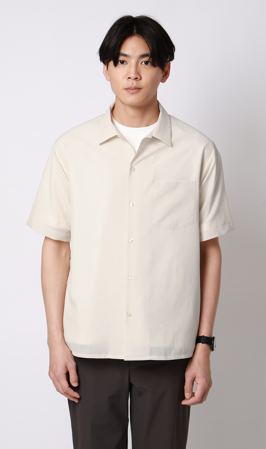 オープンカラーエアリーシャツ【半袖】【Reflax】 ベージュ S