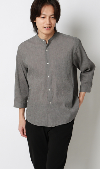 綿クレープスタンドカラーシャツ【7分袖】