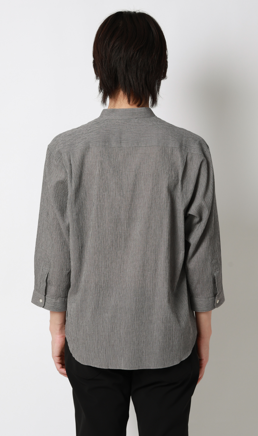 綿クレープスタンドカラーシャツ【7分袖】 チャコール S