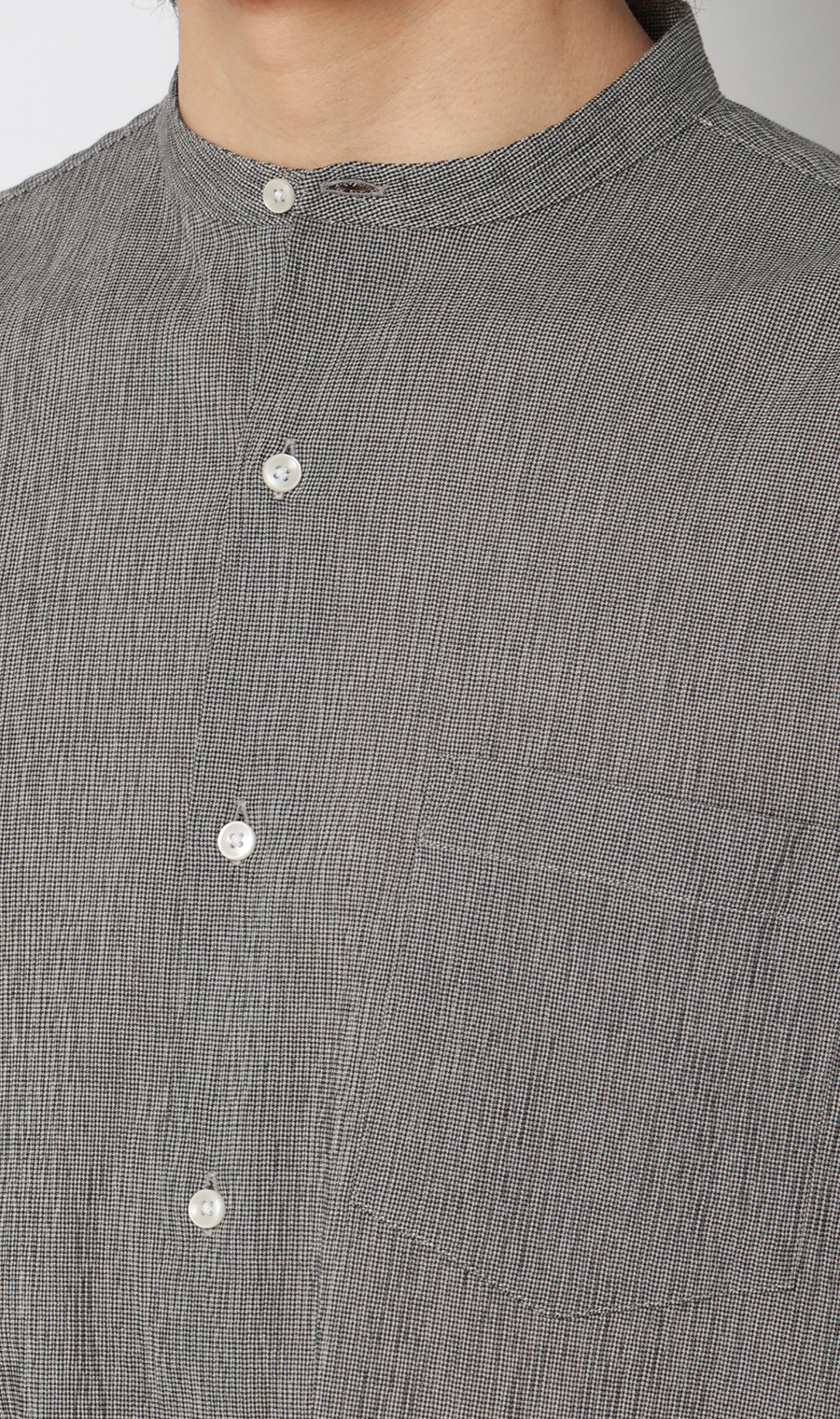 綿クレープスタンドカラーシャツ【7分袖】 チャコール S