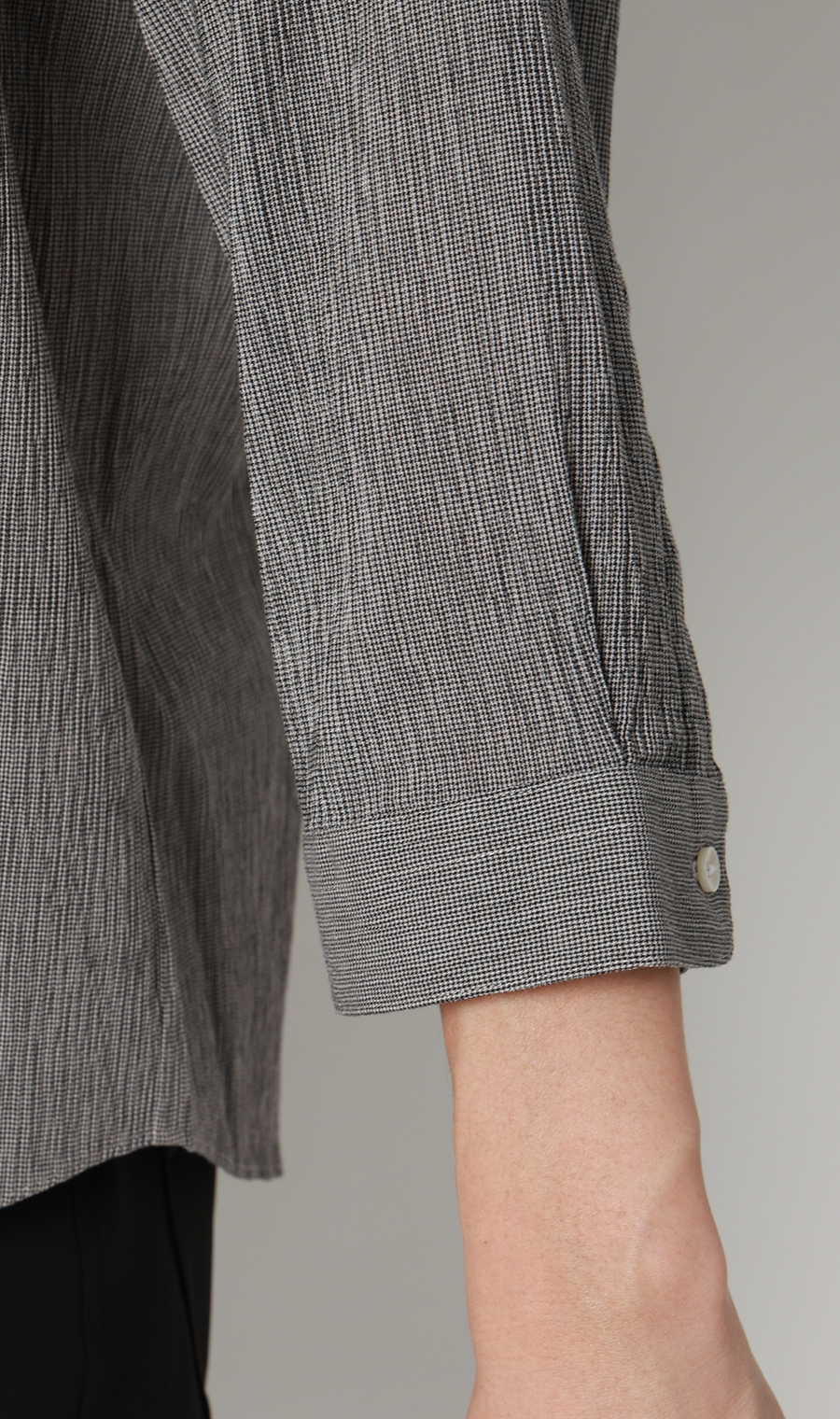 綿クレープスタンドカラーシャツ【7分袖】 チャコール S