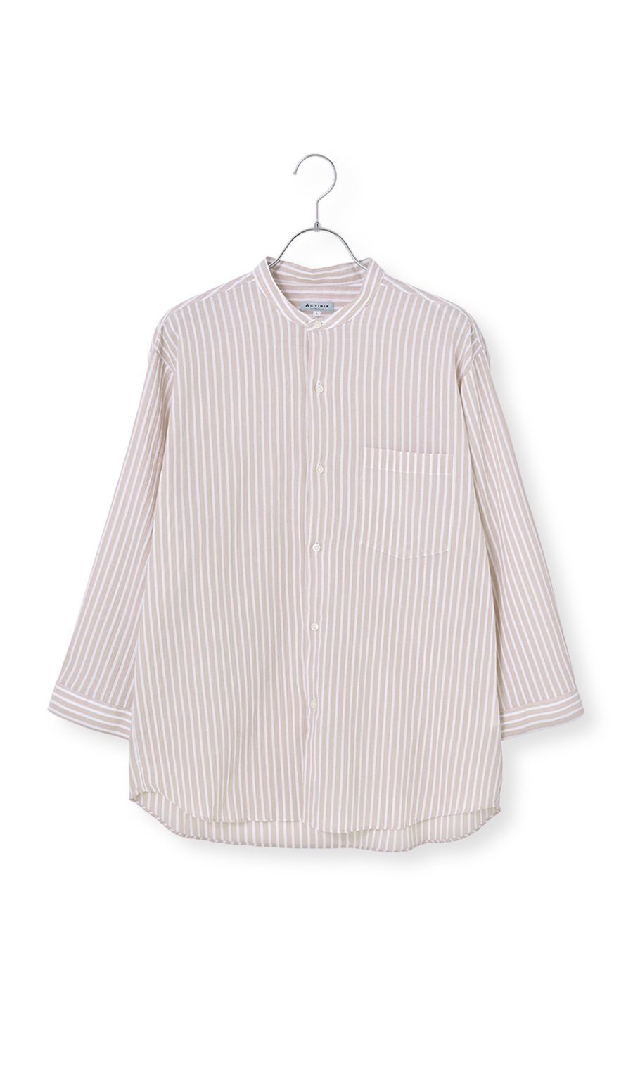 綿クレープスタンドカラーシャツ【7分袖】【涼】 ベージュ S