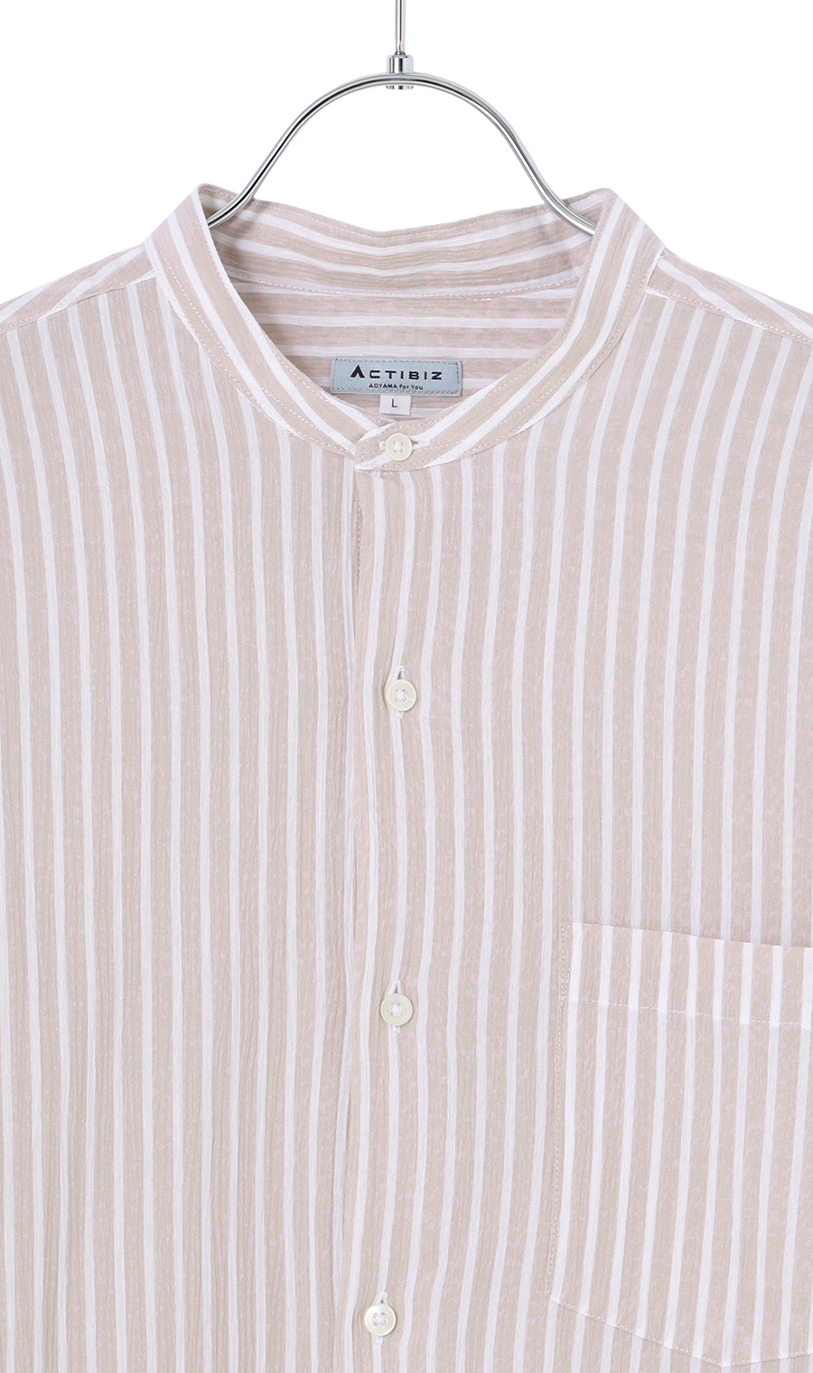 綿クレープスタンドカラーシャツ【7分袖】【涼】 ベージュ S