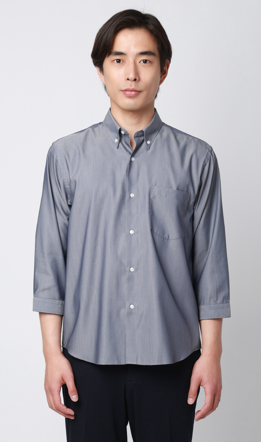 リヨセル混ボタンダウンシャツ【涼】【7分袖】【EASY CARE】 ネイビー M