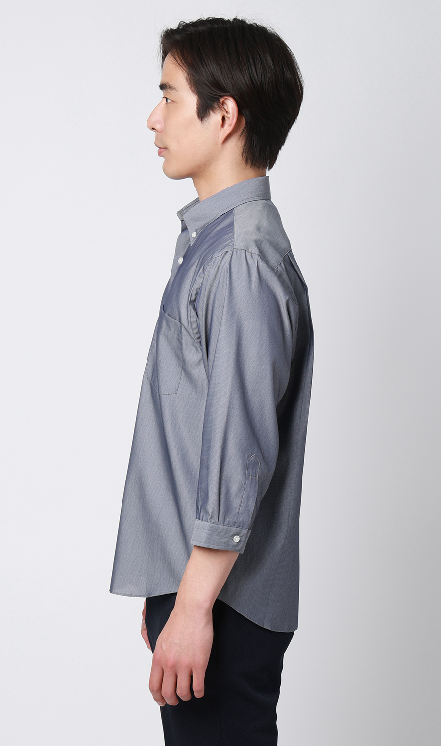 リヨセル混ボタンダウンシャツ【涼】【7分袖】【EASY CARE】 ネイビー M
