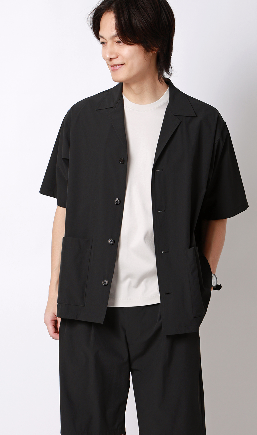 半袖オーバーシャツ【マルチウェイ】【セットアップ着用可】 ブラック S