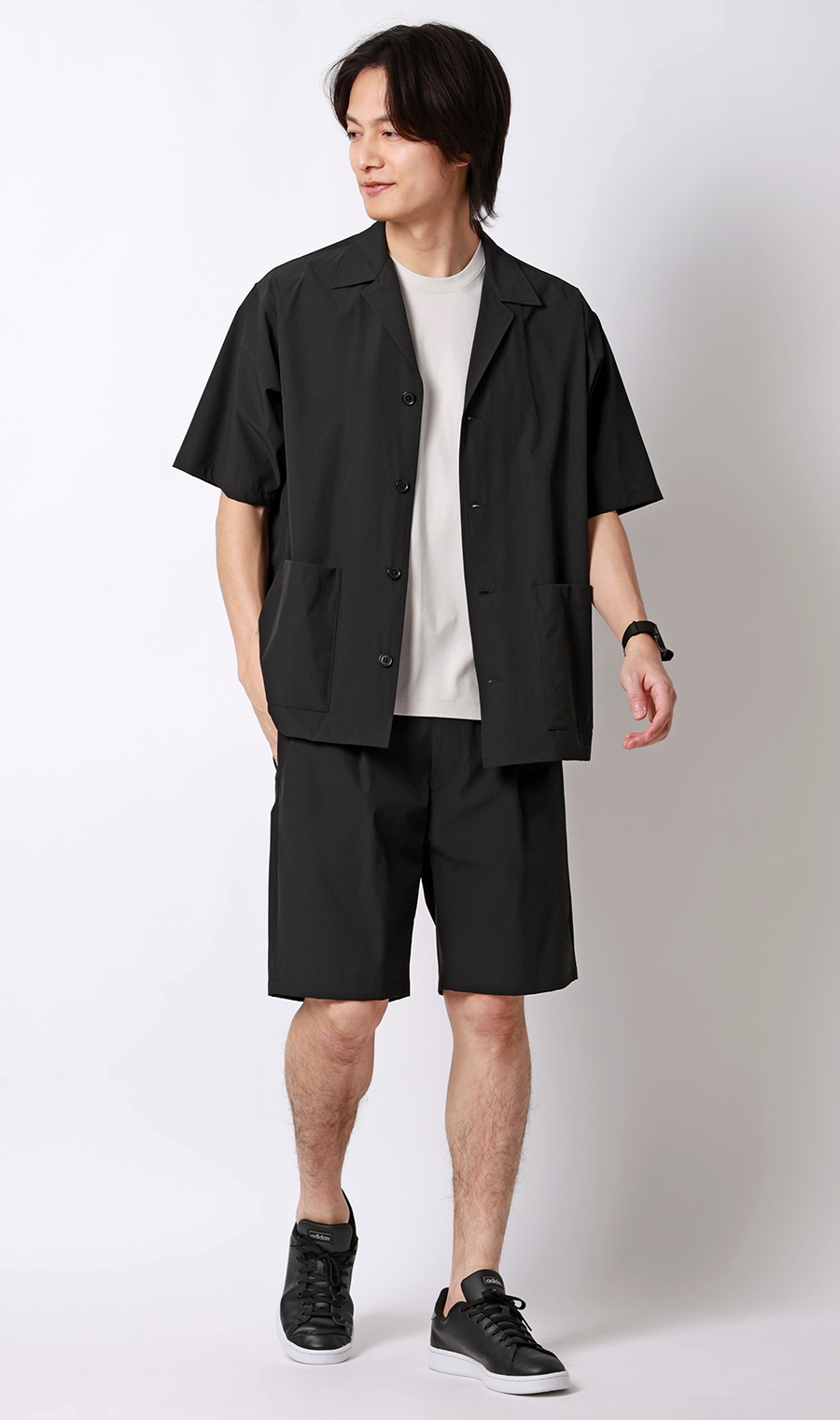 半袖オーバーシャツ【マルチウェイ】【セットアップ着用可】 ブラック S