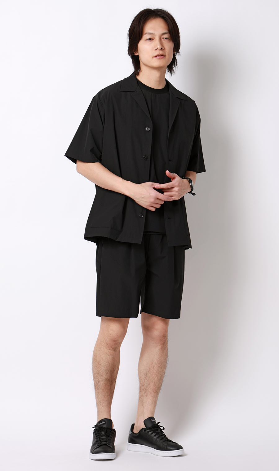 半袖オーバーシャツ【マルチウェイ】【セットアップ着用可】 ブラック S