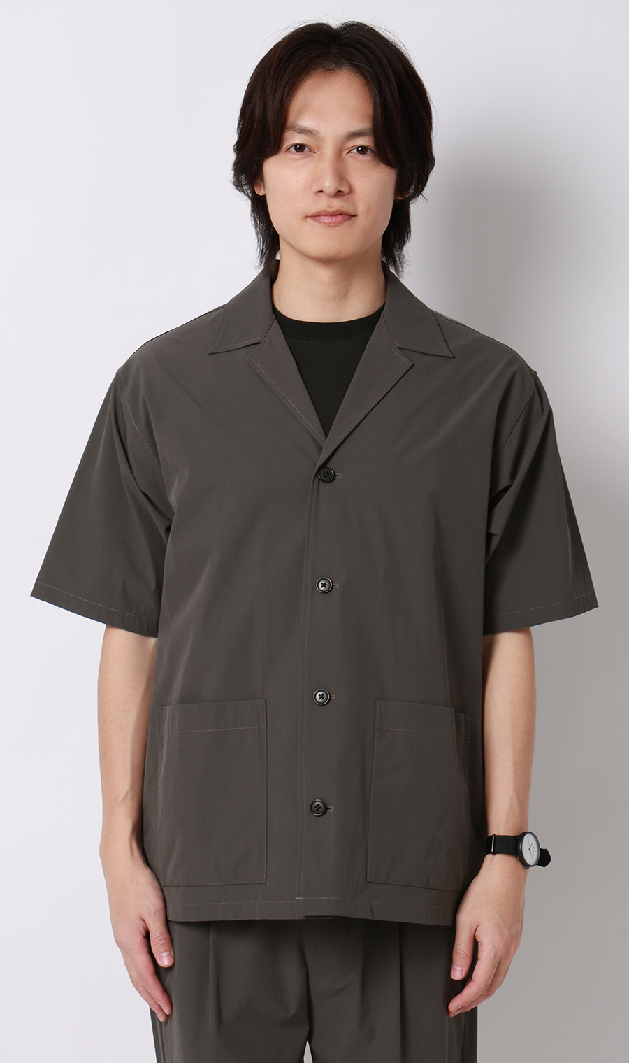 半袖オーバーシャツ【マルチウェイ】【セットアップ着用可】 チャコール S