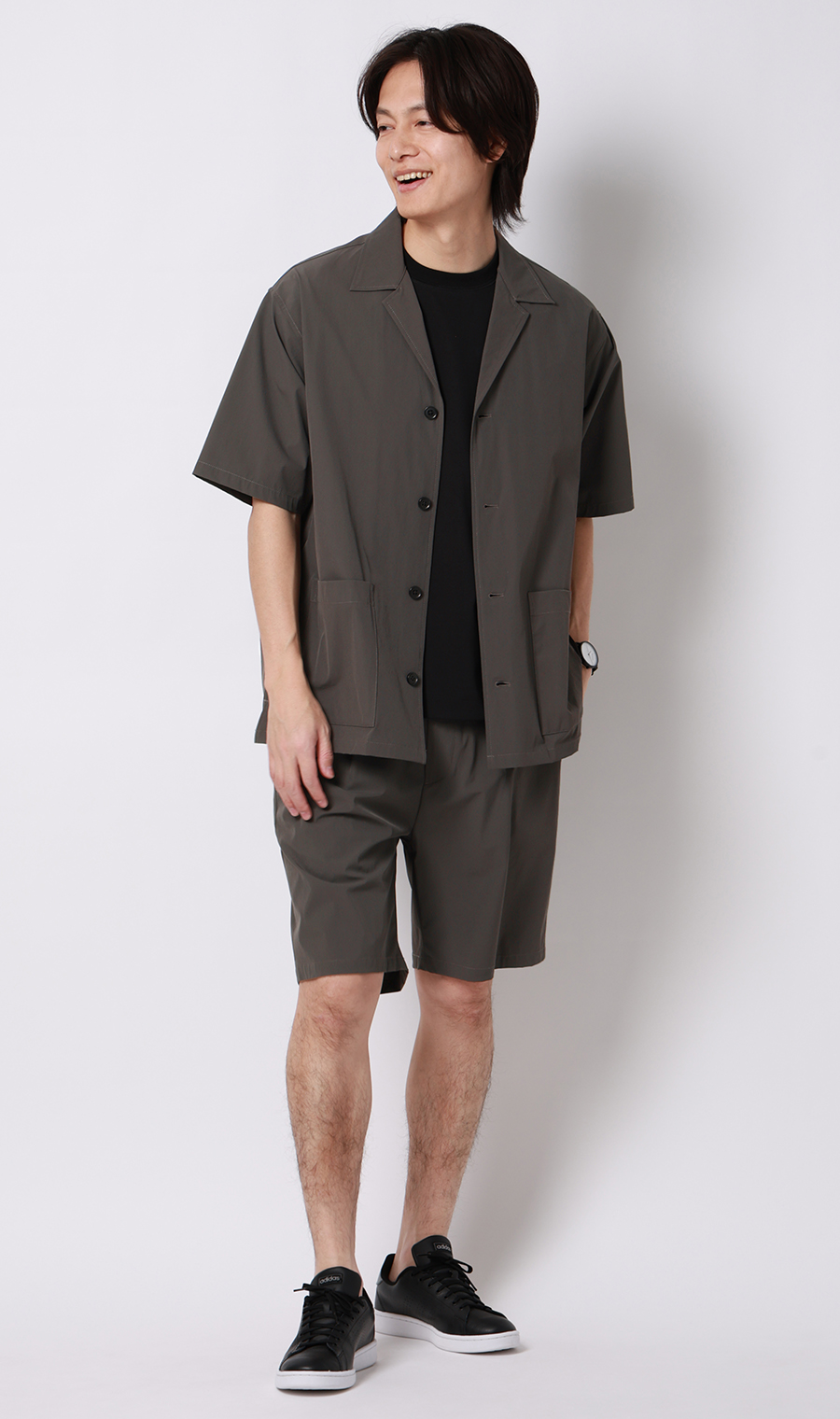 半袖オーバーシャツ【マルチウェイ】【セットアップ着用可】 チャコール S
