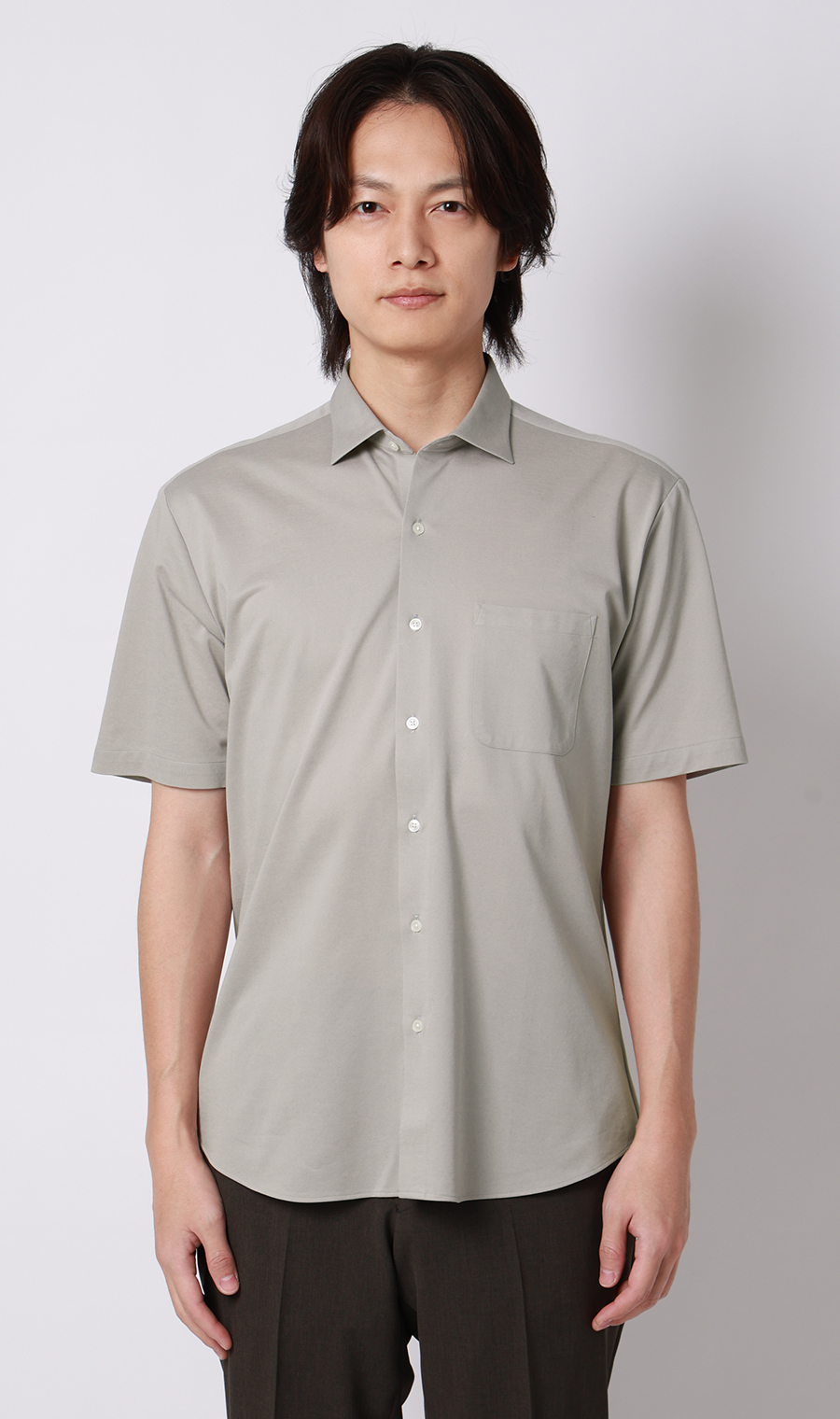 ワイドカラーニットシャツ【半袖】【ALTIMA premium】 ベージュ M