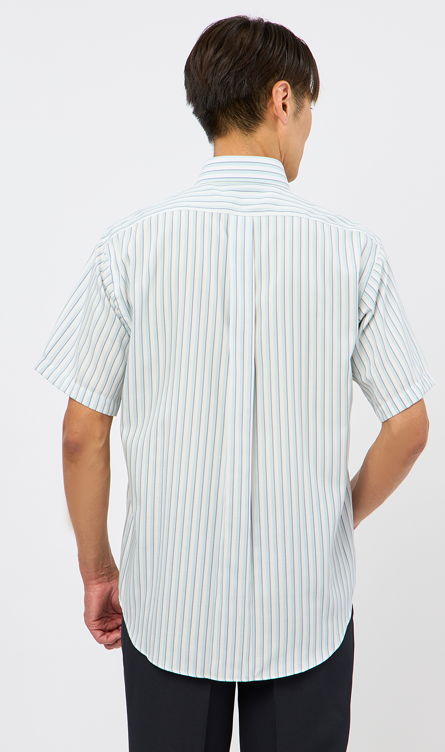 ボタンダウンストライプシャツ【SUPER EASY IRON】 ブルー M