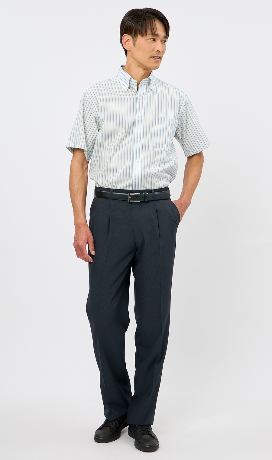 ボタンダウンストライプシャツ【SUPER EASY IRON】 ブルー M