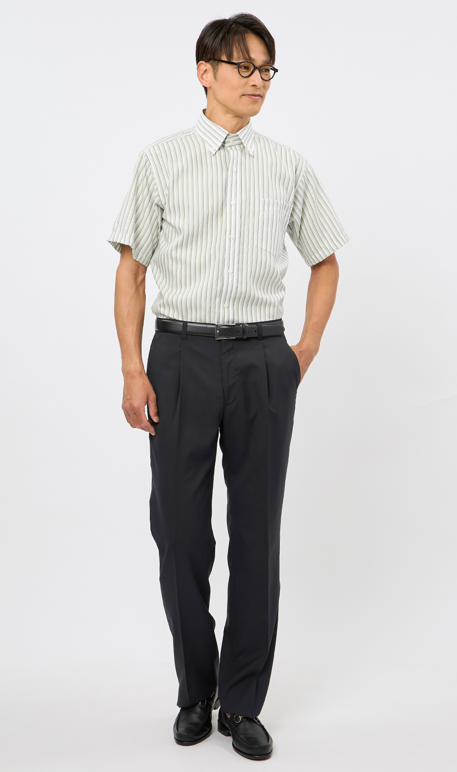 ボタンダウンストライプシャツ【SUPER EASY IRON】 グリーン M