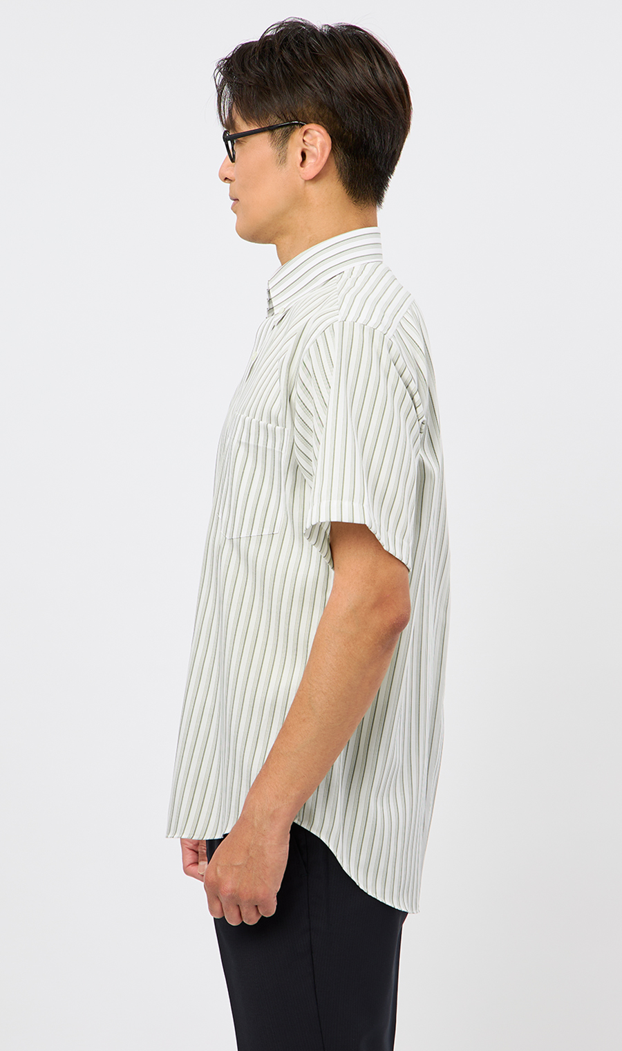 ボタンダウンストライプシャツ【SUPER EASY IRON】 グリーン M