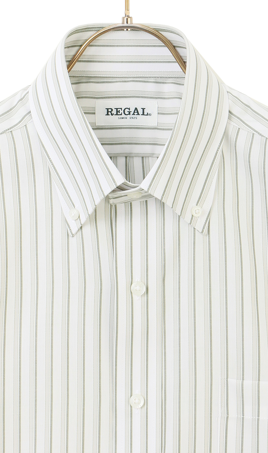 ボタンダウンストライプシャツ【SUPER EASY IRON】 グリーン M