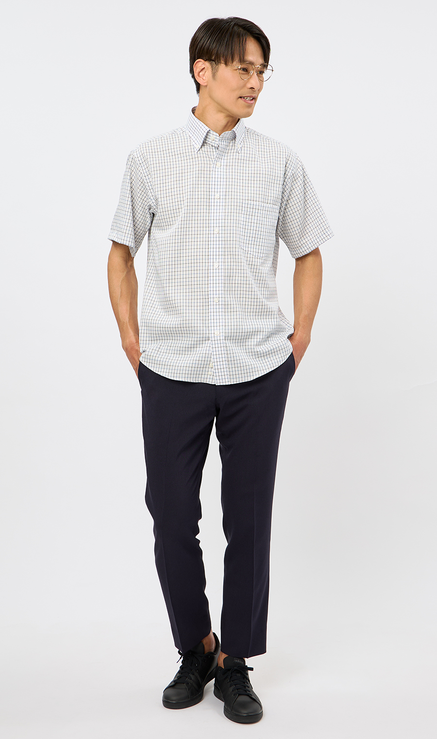 ボタンダウンチェックシャツ【SUPER EASY IRON】 ブルー M