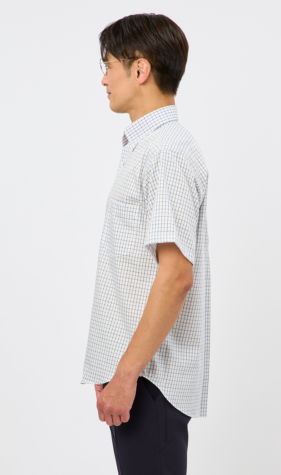 ボタンダウンチェックシャツ【SUPER EASY IRON】 ブルー M