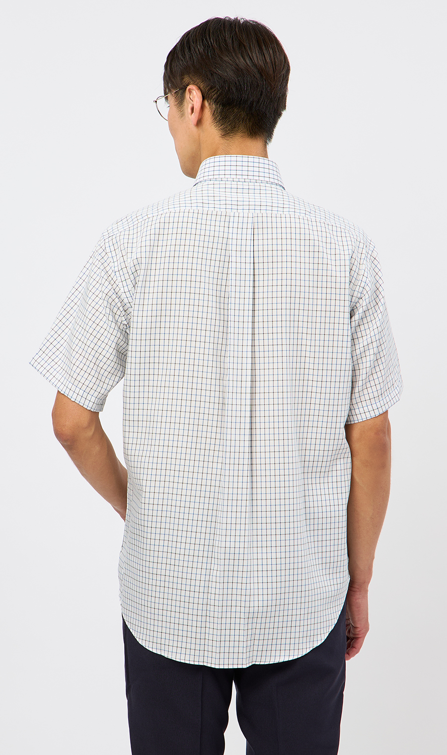 ボタンダウンチェックシャツ【SUPER EASY IRON】 ブルー M