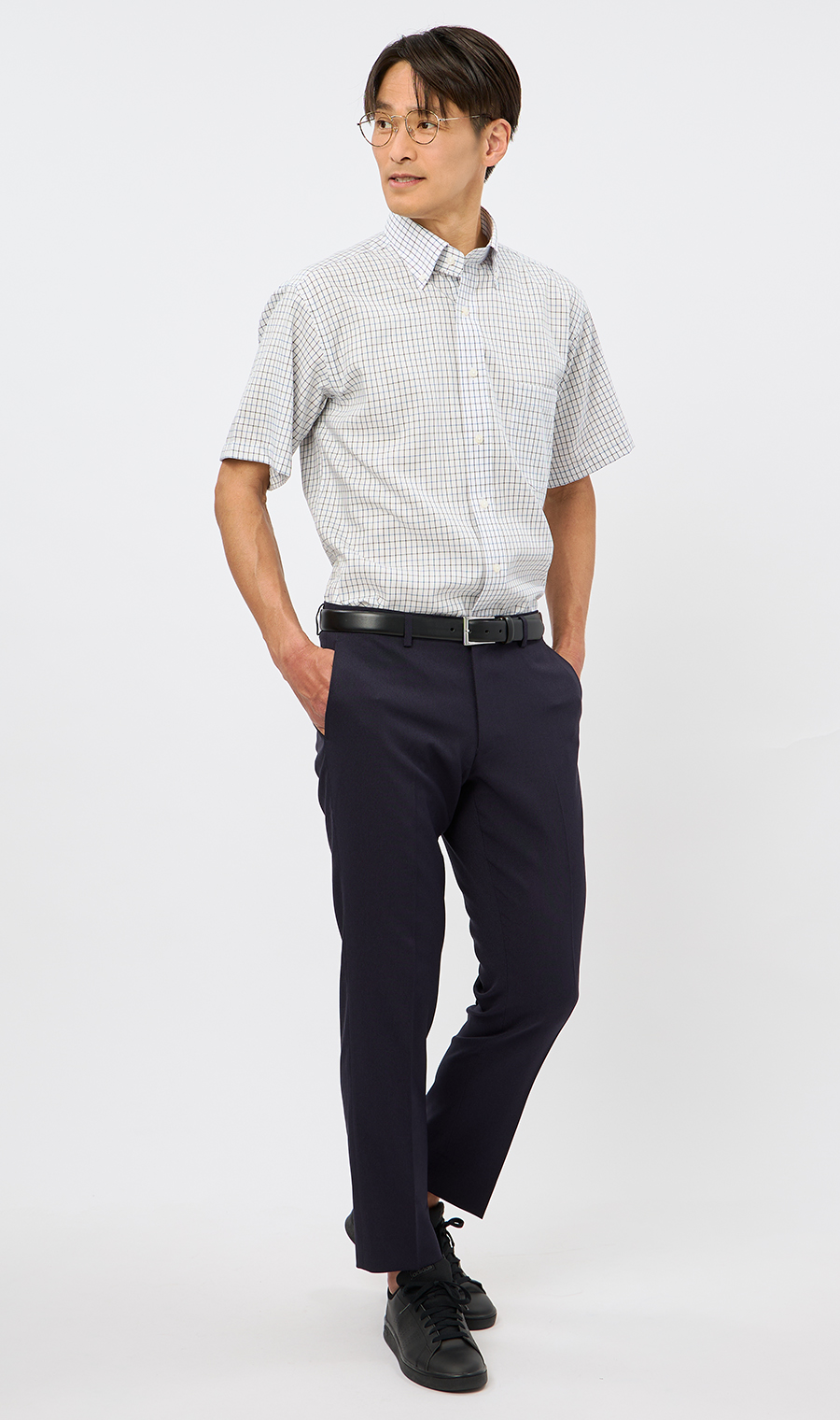 ボタンダウンチェックシャツ【SUPER EASY IRON】 ブルー M