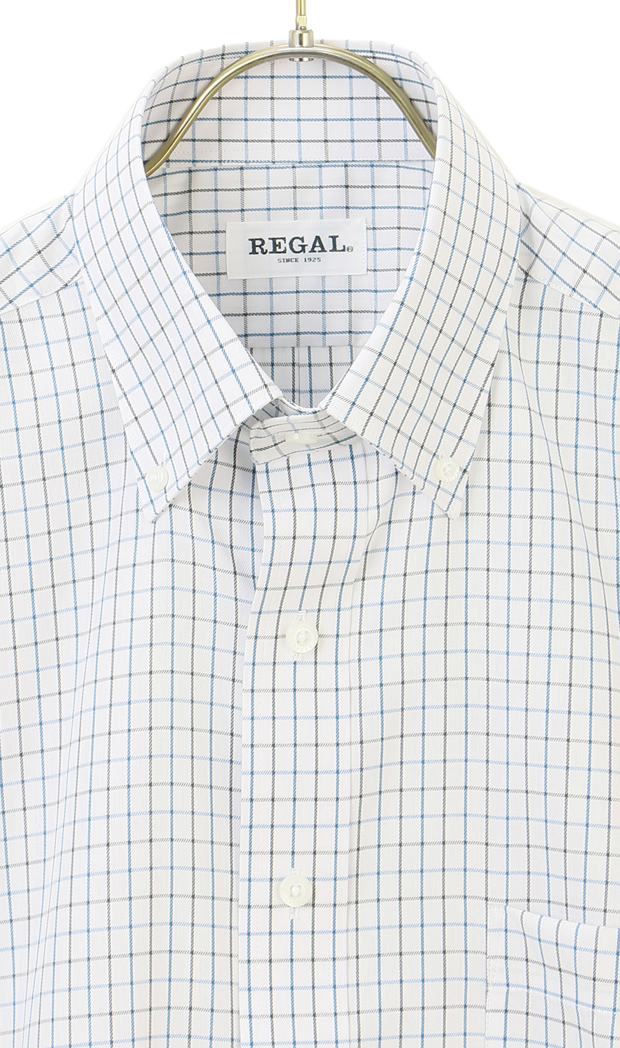 ボタンダウンチェックシャツ【SUPER EASY IRON】 ブルー M