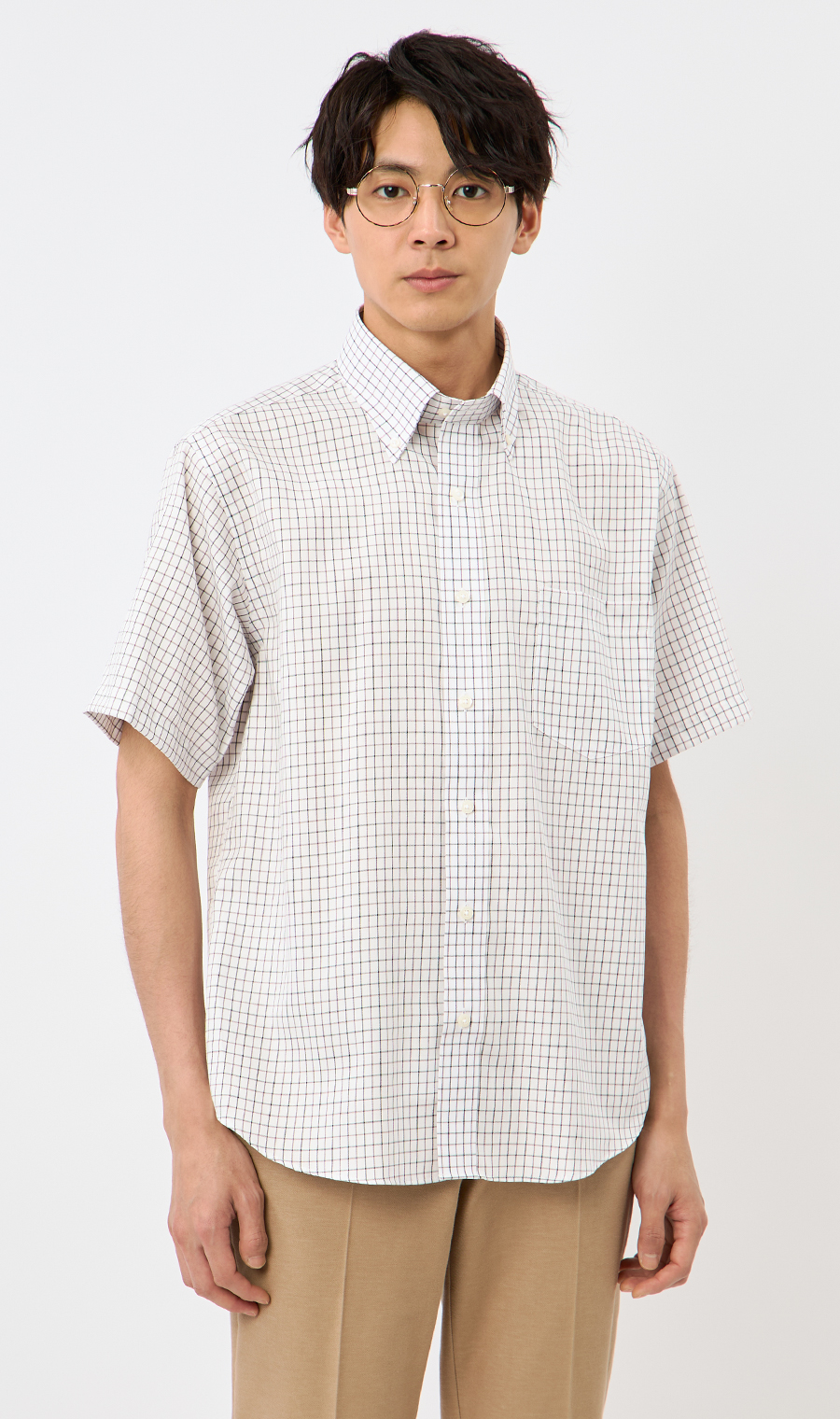 ボタンダウンチェックシャツ【SUPER EASY IRON】 ブラウン M