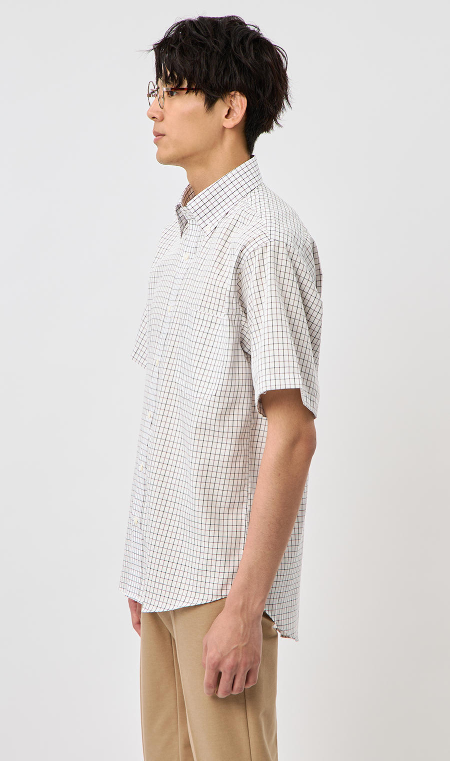 ボタンダウンチェックシャツ【SUPER EASY IRON】 ブラウン M