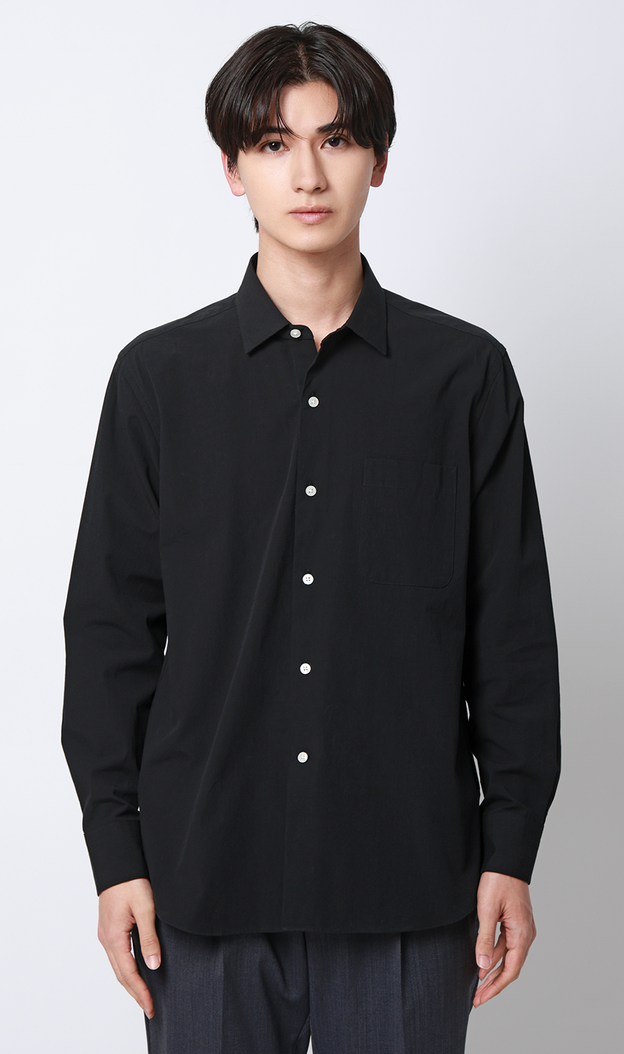 レギュラーカラーシャツ【リネン混】 ブラック S