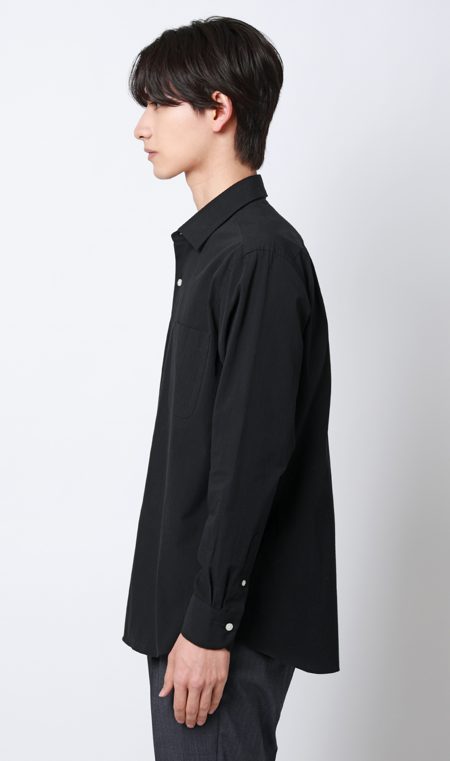 レギュラーカラーシャツ【リネン混】 ブラック S