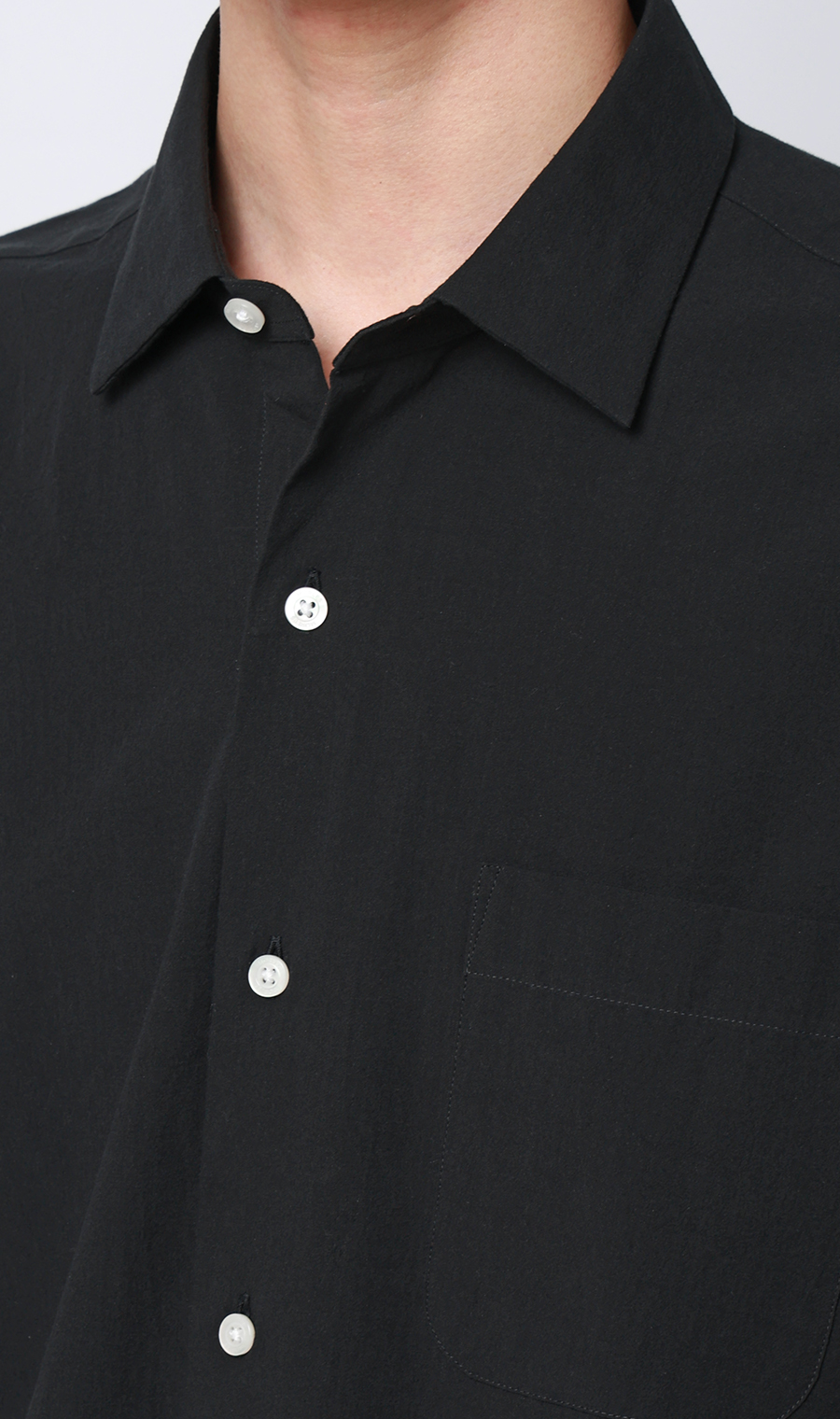 レギュラーカラーシャツ【リネン混】 ブラック S