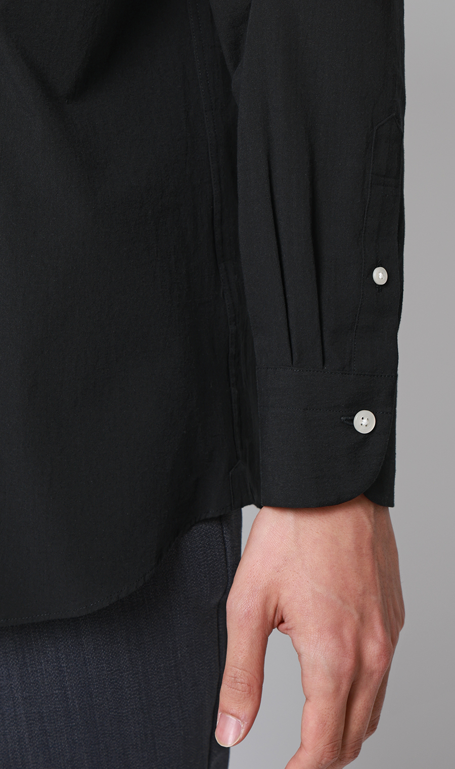 レギュラーカラーシャツ【リネン混】 ブラック S