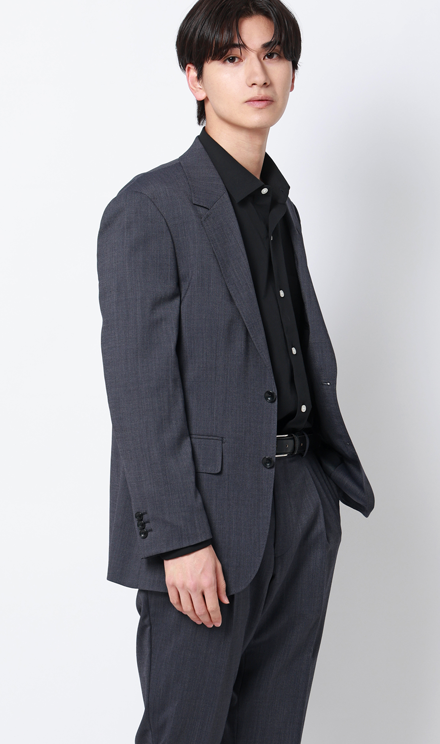 レギュラーカラーシャツ【リネン混】 ブラック S