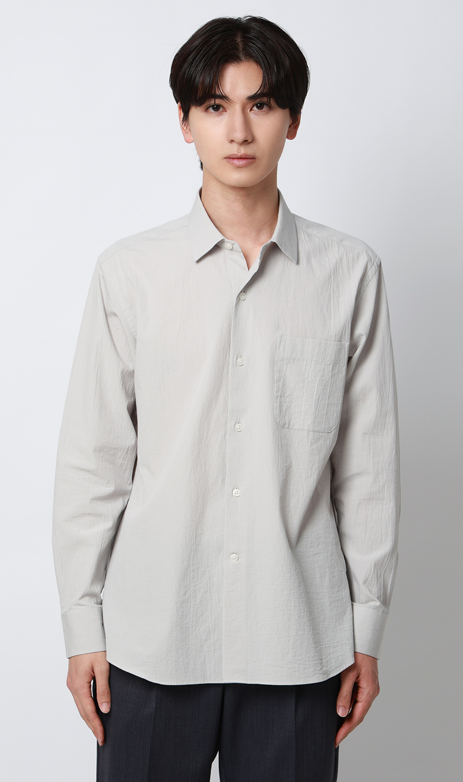 レギュラーカラーシャツ【リネン混】 ライトグレー S