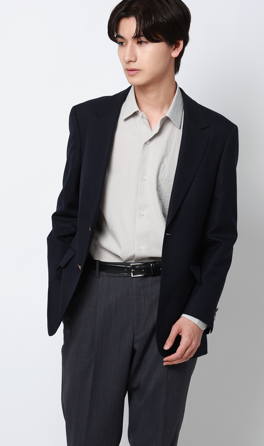 レギュラーカラーシャツ【リネン混】 ライトグレー S