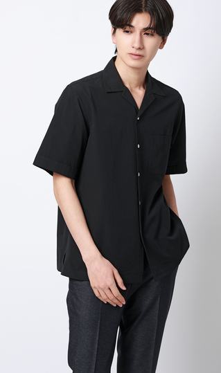 オープンカラーシャツ【半袖】【リネン混】