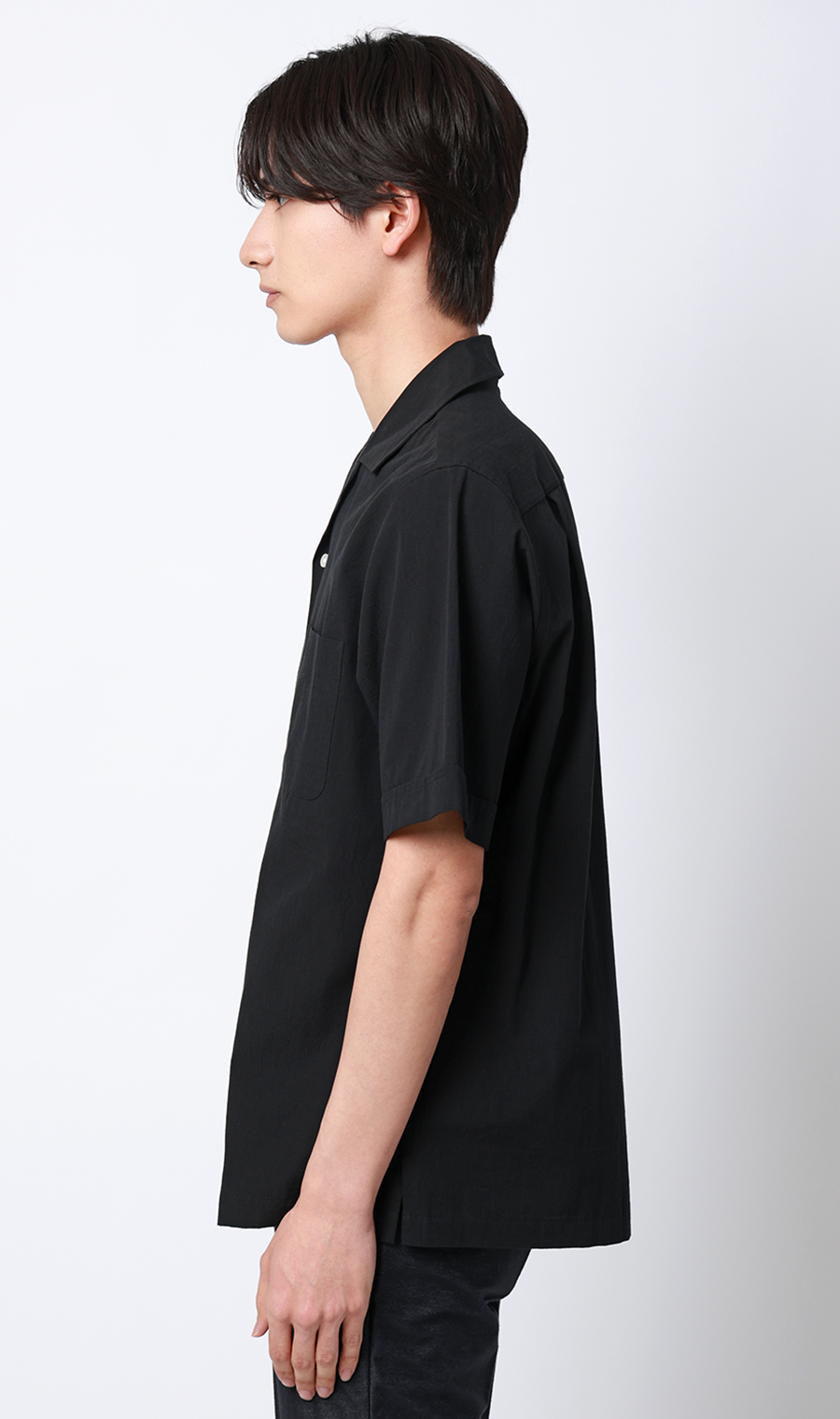 オープンカラーシャツ【半袖】【リネン混】 ブラック S