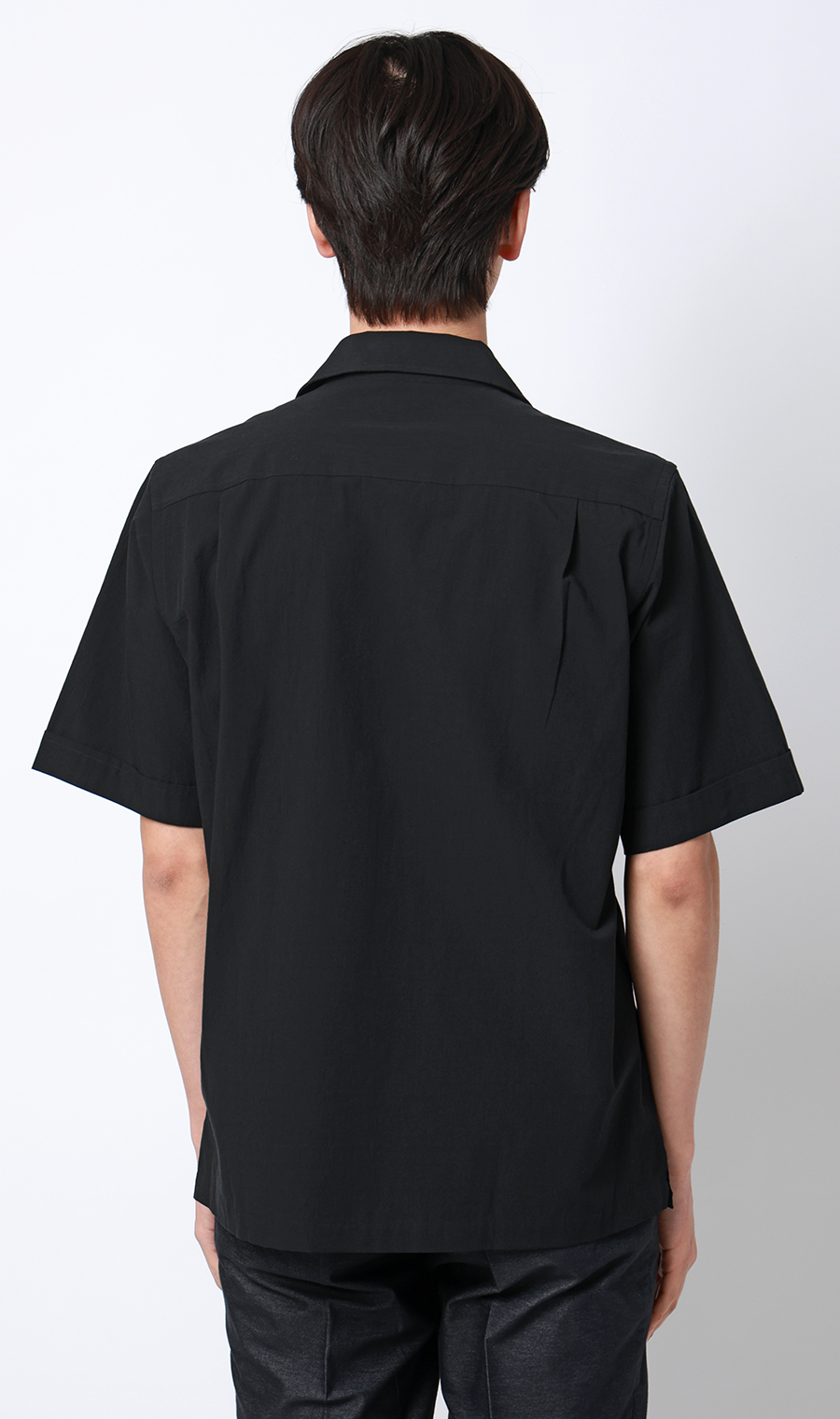 オープンカラーシャツ【半袖】【リネン混】 ブラック S
