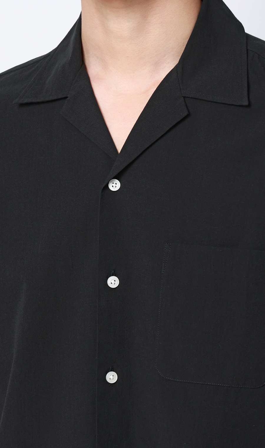 オープンカラーシャツ【半袖】【リネン混】 ブラック S