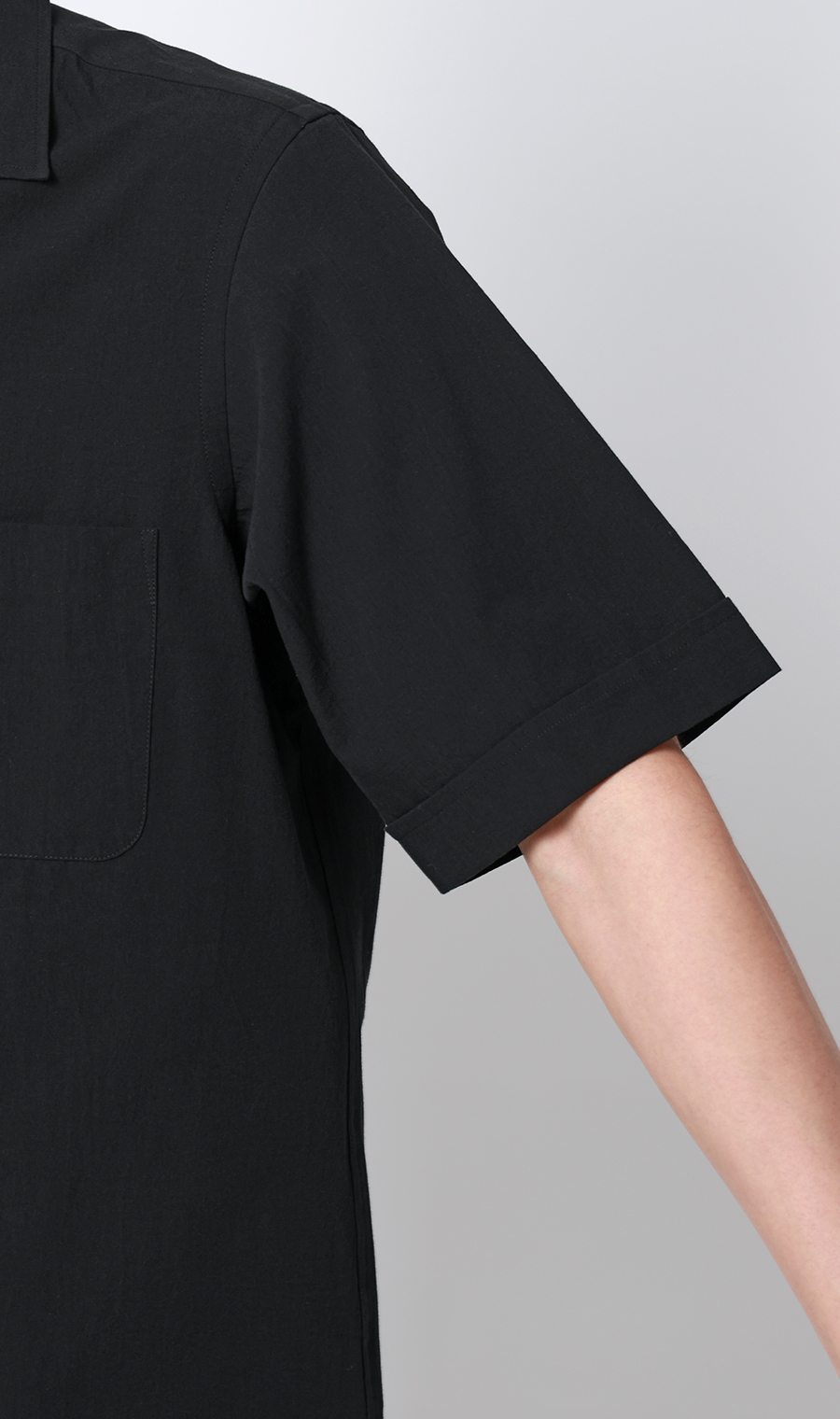 オープンカラーシャツ【半袖】【リネン混】 ブラック S