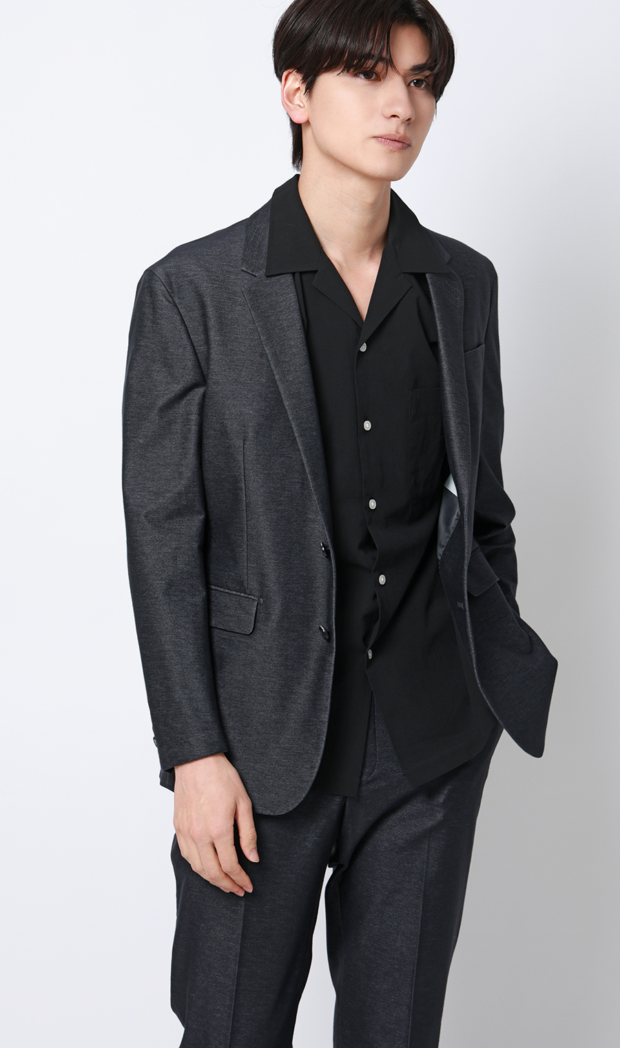 オープンカラーシャツ【半袖】【リネン混】 ブラック S