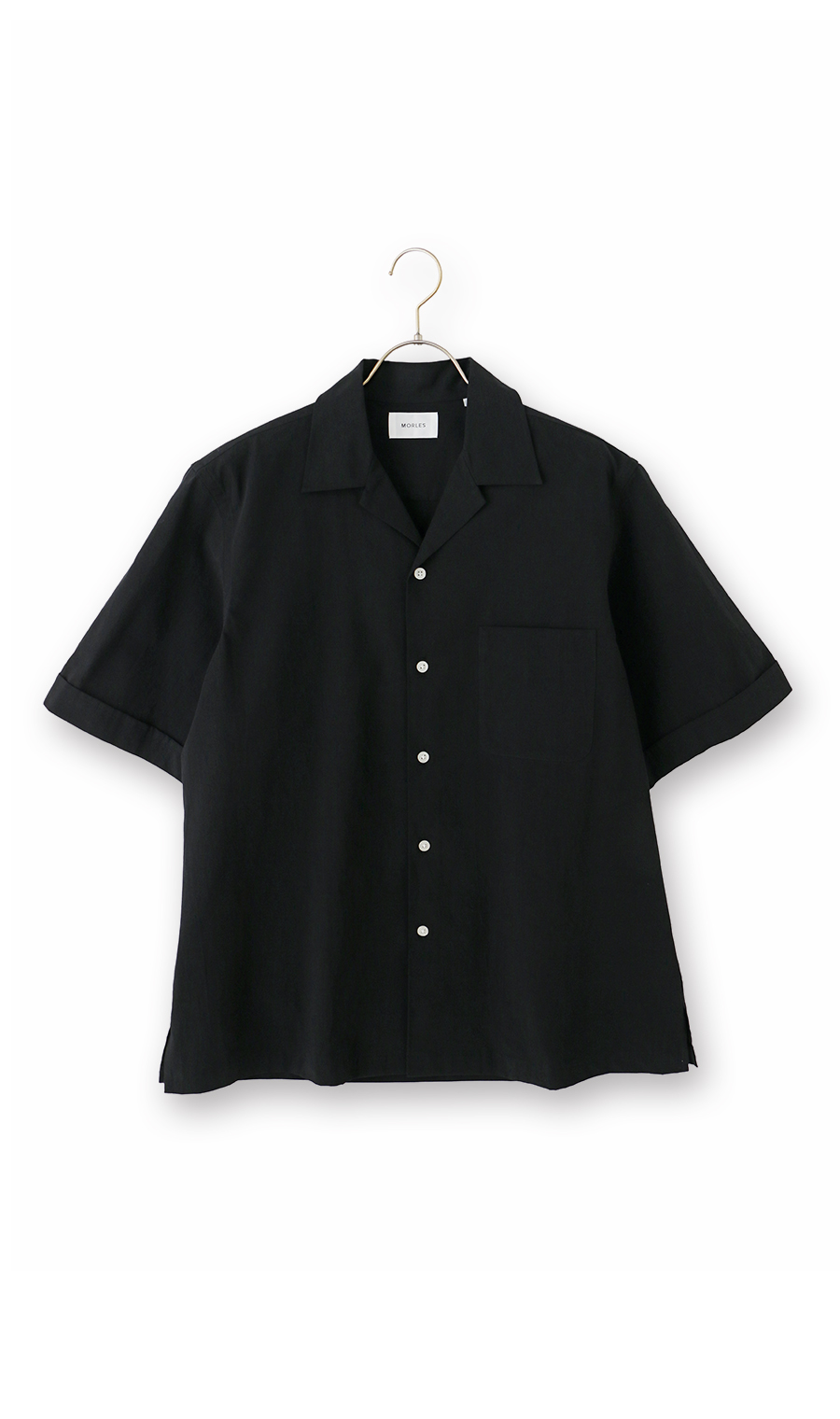 オープンカラーシャツ【半袖】【リネン混】 ブラック S