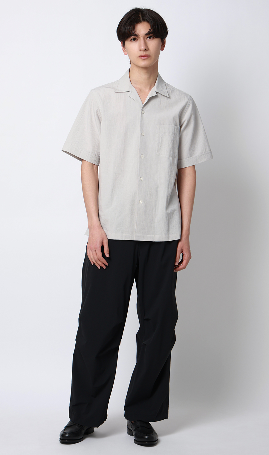 オープンカラーシャツ【半袖】【リネン混】 ライトグレー S