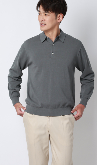 ニットポロシャツ【14G】【長袖】