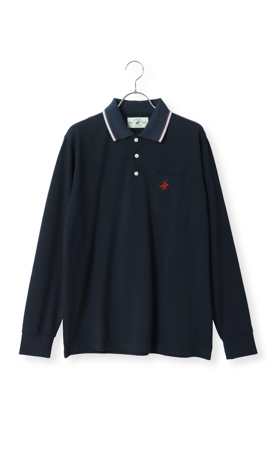 鹿の子リブ襟ポロシャツ【BEVERLY HILLS POLO CLUB】 ネイビー M