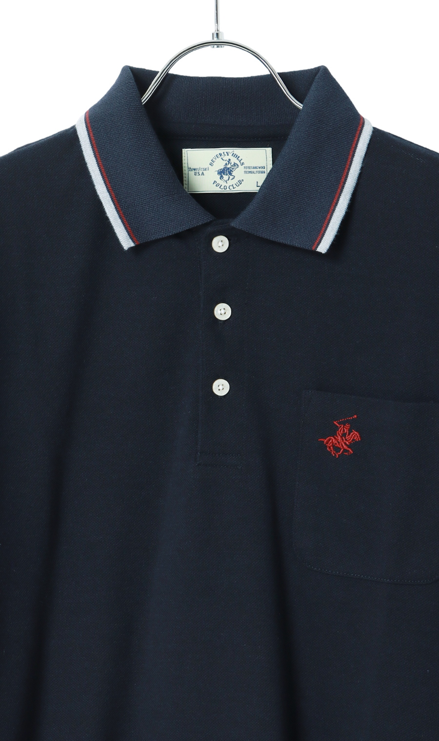 鹿の子リブ襟ポロシャツ【BEVERLY HILLS POLO CLUB】 ネイビー M