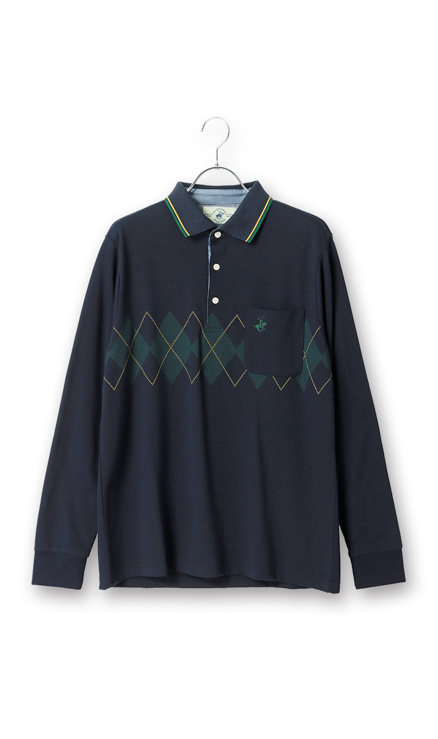 裏起毛鹿の子リブ襟ポロシャツ【BEVERLY HILLS POLO CLUB】 ネイビー M